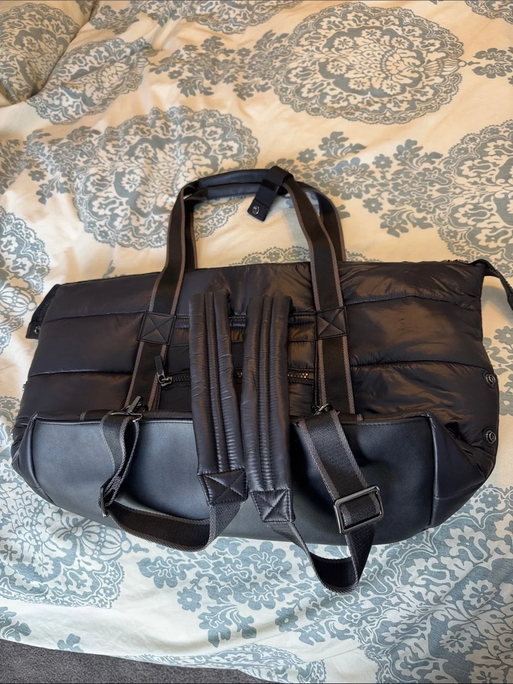 Oliver Thomas Black Quilted Puffer Duffel Bag
